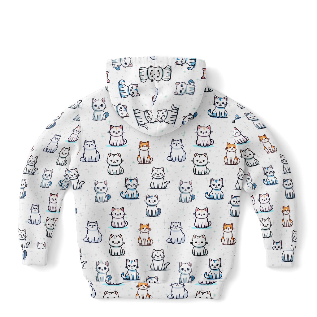 Girls Cat Pattern Hoodie – Cozy Cotton Fleece or Lightweight Sports Fabric