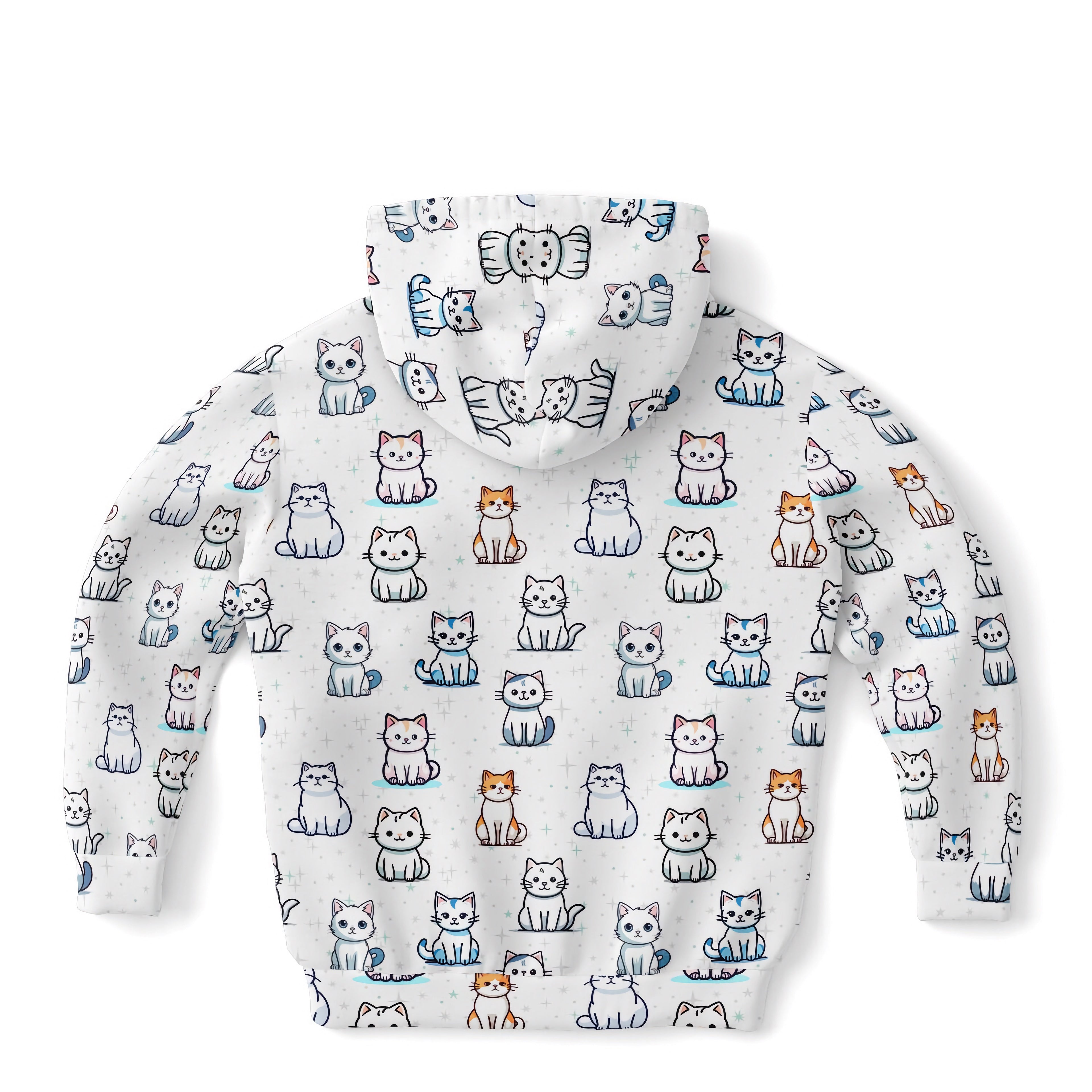 Girls Cat Pattern Hoodie – Cozy Cotton Fleece or Lightweight Sports Fabric