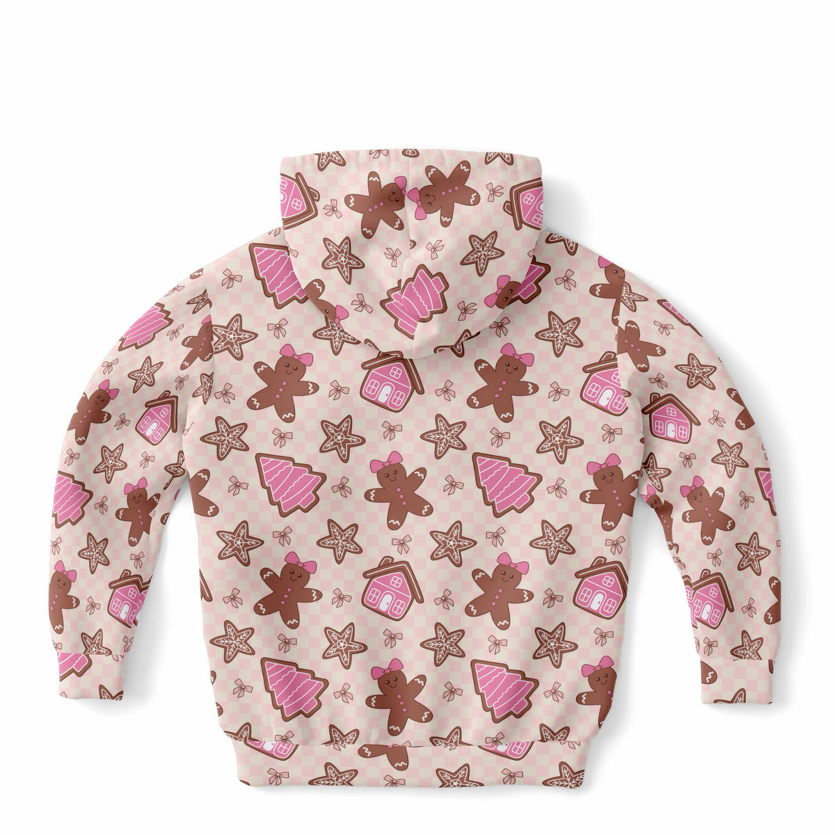 Girls Pink Gingerbread Christmas Hoodie – Ultra Comfy & Stretchy, Cozy Fleece or Lightweight Sports Fabric, Double-Layer Hood & Kangaroo Pocket