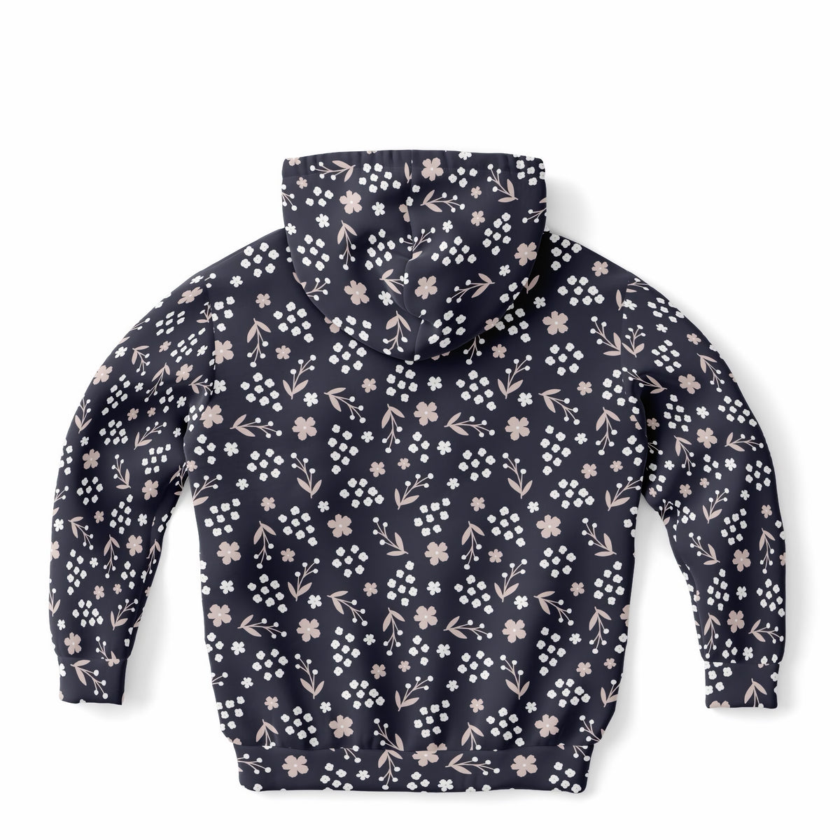 Girls Dark Navy Blue Floral Hoodie – Ultra Comfy & Stretchy, Cozy Fleece or Lightweight Sports Fabric, Double-Layer Hood & Kangaroo Pocket