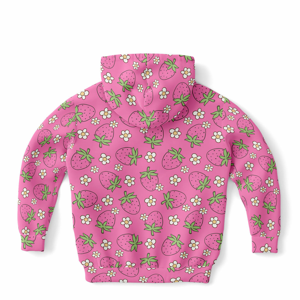 Girls Pink Strawberry Hoodie – Ultra Comfy & Stretchy, Cozy Fleece or Lightweight Sports Fabric, Double-Layer Hood & Kangaroo Pocket