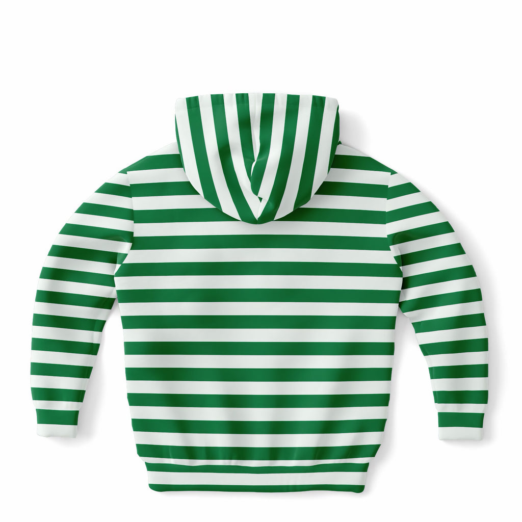 Kids Striped Green Christmas Hoodie – Ultra Comfy & Stretchy, Cozy Fleece or Lightweight Sports Fabric, Double-Layer Hood & Kangaroo Pocket