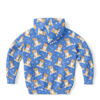 Kids Blue Corgi Dog Hoodie – Cozy Cotton Fleece or Lightweight Sports Fabric