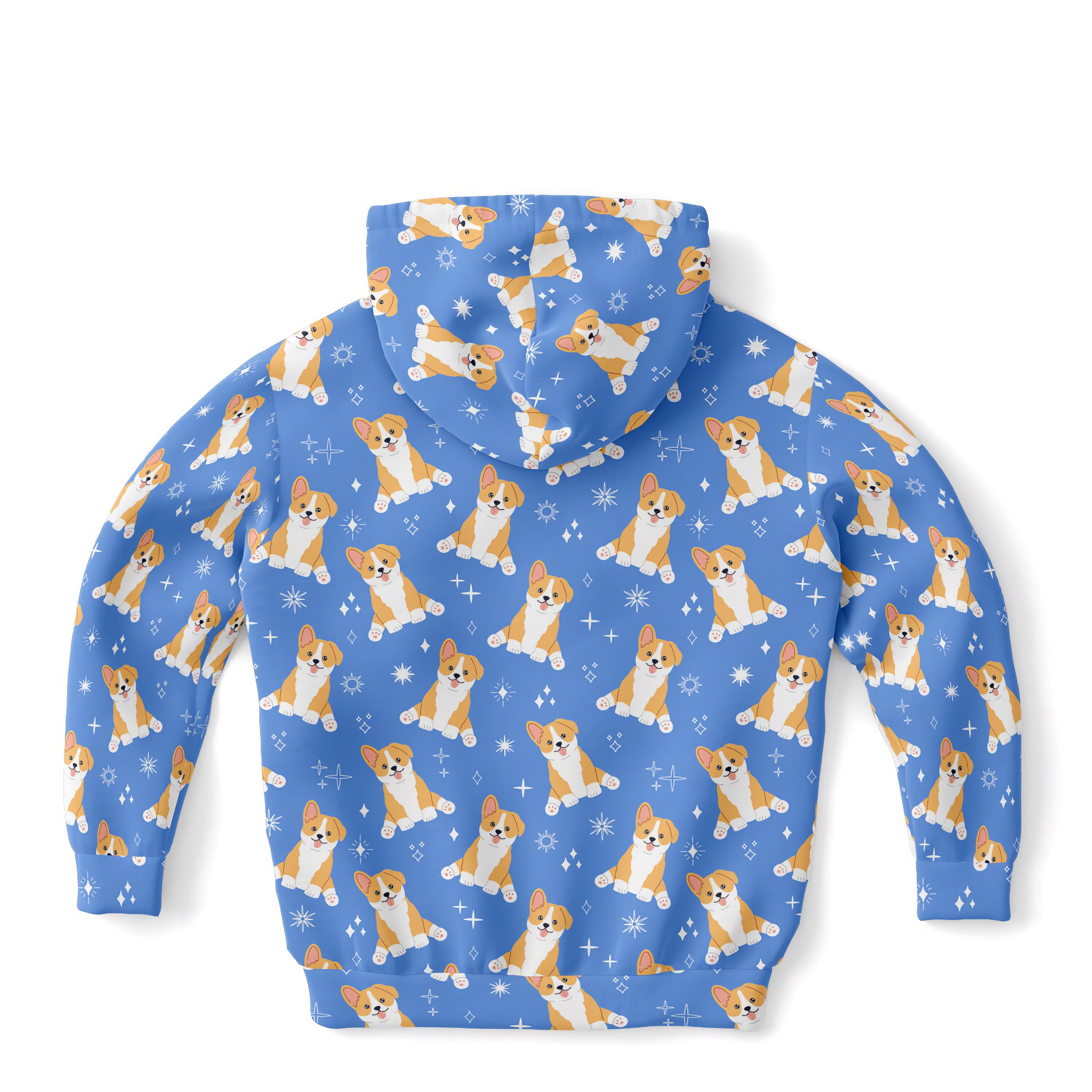 Kids Blue Corgi Dog Hoodie – Cozy Cotton Fleece or Lightweight Sports Fabric