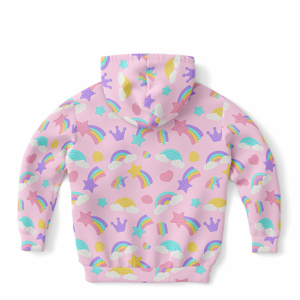 Girls Pink Rainbow Fidget Toy Themed Hoodie – Ultra Comfy & Stretchy, Cozy Fleece or Lightweight Sports Fabric, Double-Layer Hood & Kangaroo Pocket