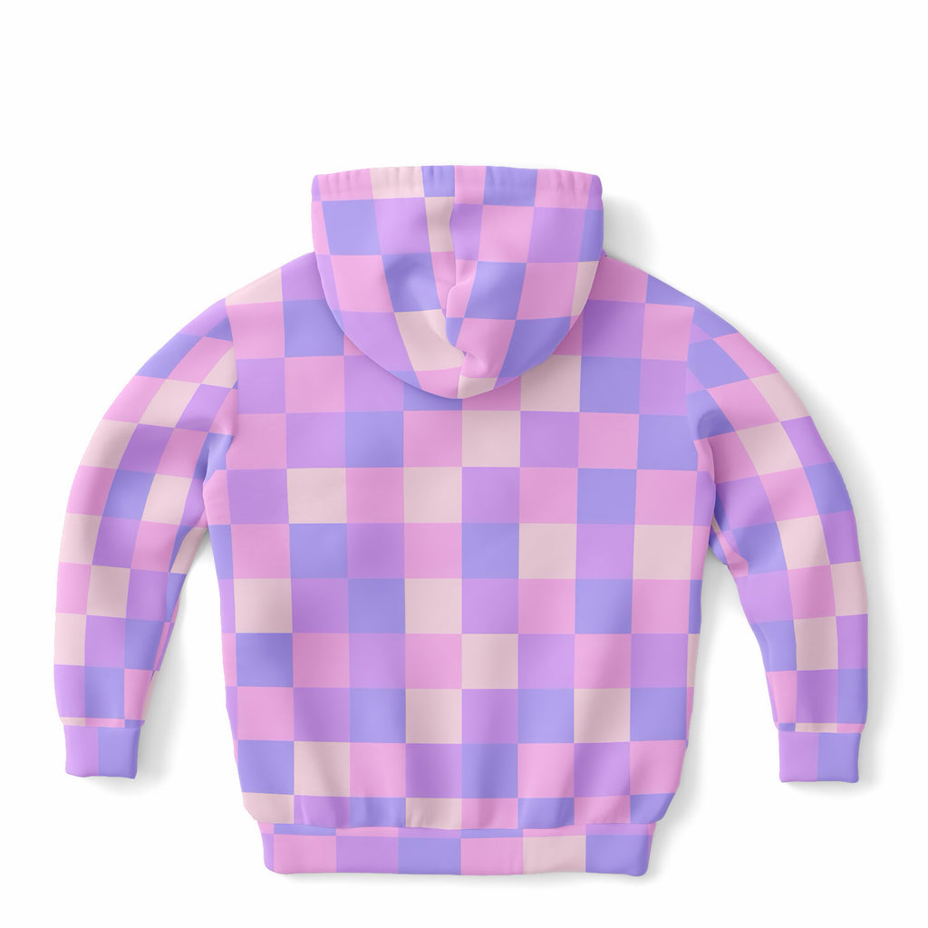 Girls Pink & Purple Checkered Hoodie – Ultra Comfy & Stretchy, Cozy Fleece or Lightweight Sports Fabric, Double-Layer Hood & Kangaroo Pocket