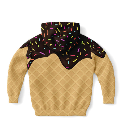 Kids Chocolate Ice Cream Cone Hoodie – Cozy Cotton Fleece or Lightweight Sports Fabric