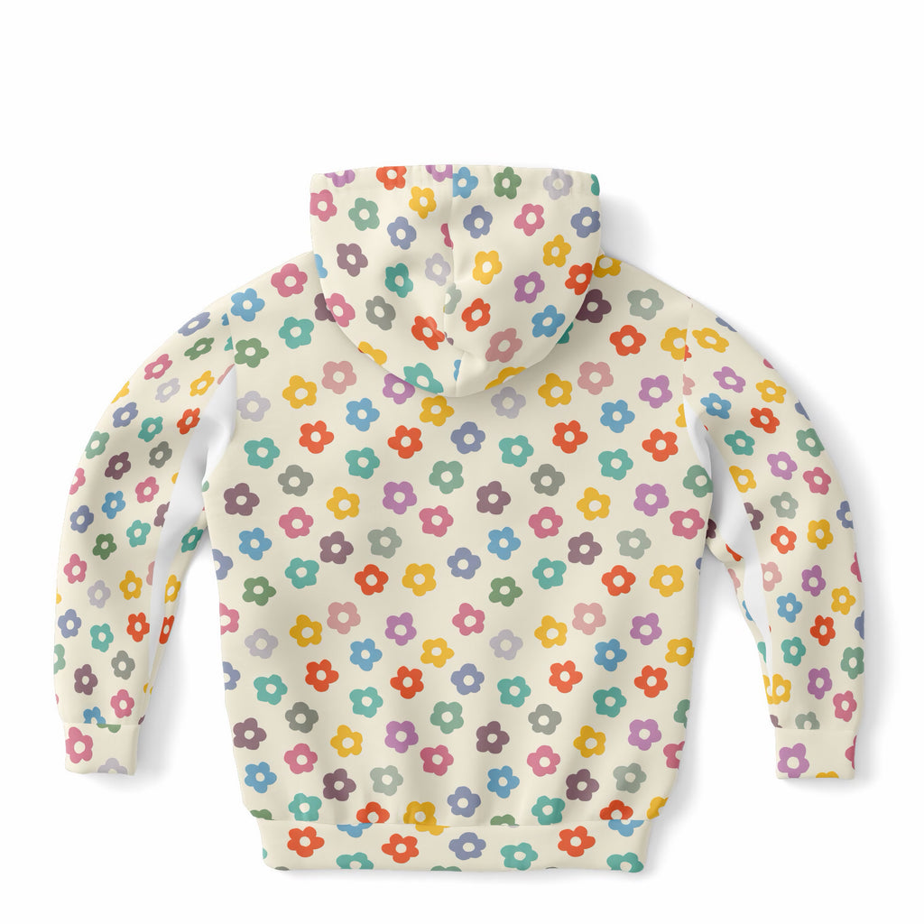 Girls Colorful Retro Daisy Hoodie – Ultra Comfy & Stretchy, Cozy Fleece or Lightweight Sports Fabric, Double-Layer Hood & Kangaroo Pocket