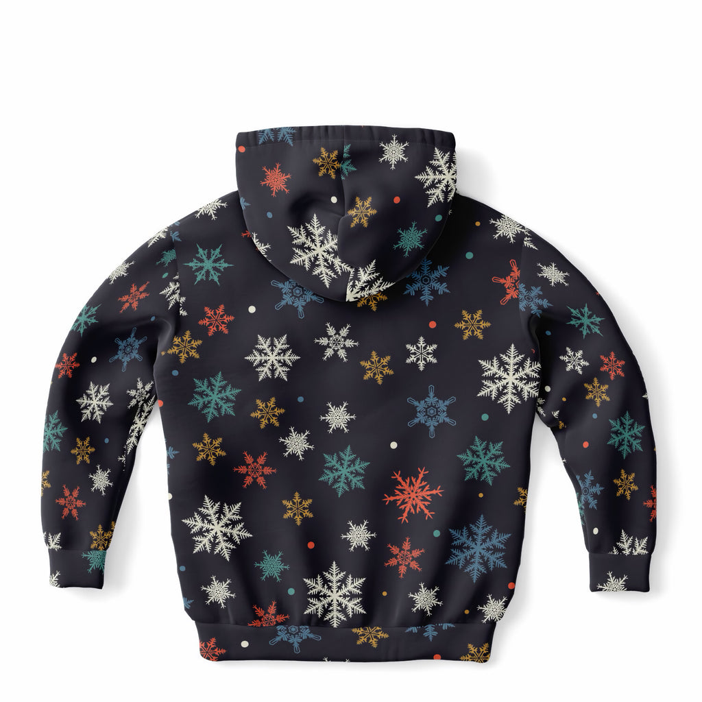 Kids Colorful Snowflake Christmas Hoodie – Ultra Comfy & Stretchy, Cozy Fleece or Lightweight Sports Fabric, Double-Layer Hood & Kangaroo Pocket