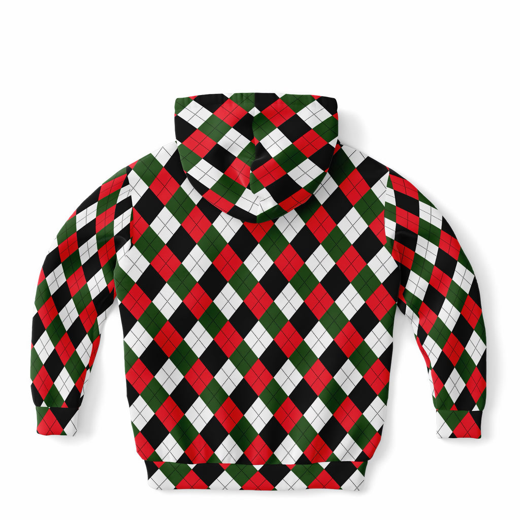 Kids Christmas Argyle Hoodie – Ultra Comfy & Stretchy, Cozy Fleece or Lightweight Sports Fabric, Double-Layer Hood & Kangaroo Pocket