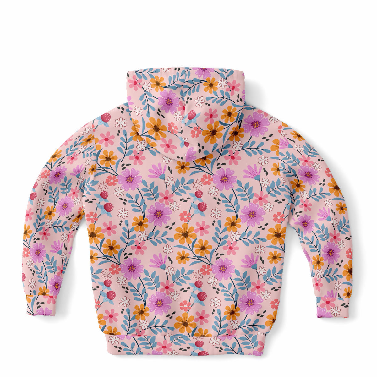 Girls Colorful Pink Wildflower Hoodie – Ultra Comfy & Stretchy, Cozy Fleece or Lightweight Sports Fabric, Double-Layer Hood & Kangaroo Pocket