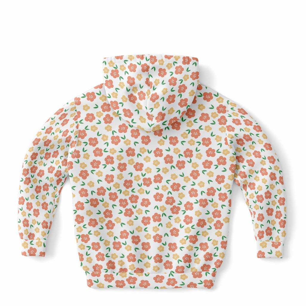 Girls Peach & Yellow Floral Hoodie – Ultra Comfy & Stretchy, Cozy Fleece or Lightweight Sports Fabric, Double-Layer Hood & Kangaroo Pocket
