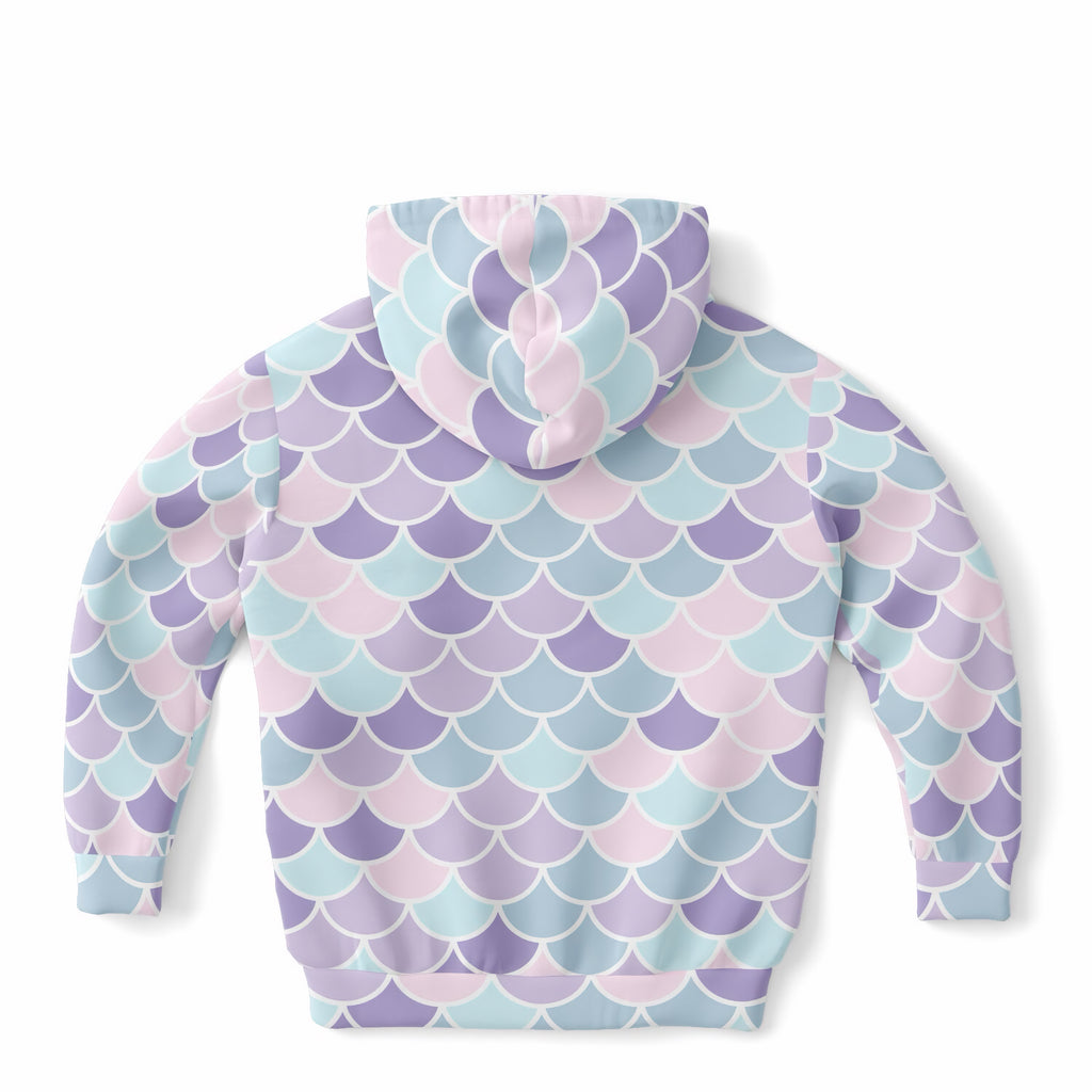 Girls Magical Pink Purple & Blue Mermaid Scales Hoodie – Ultra Comfy & Stretchy, Cozy Fleece or Lightweight Sports Fabric, Double-Layer Hood & Kangaroo Pocket