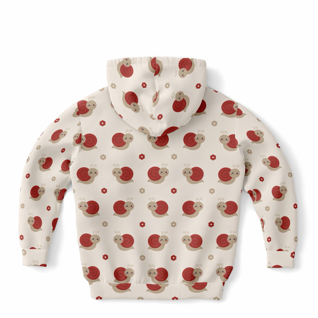 Kids Red Snail Hoodie – Ultra Comfy & Stretchy, Cozy Fleece or Lightweight Sports Fabric, Double-Layer Hood & Kangaroo Pocket