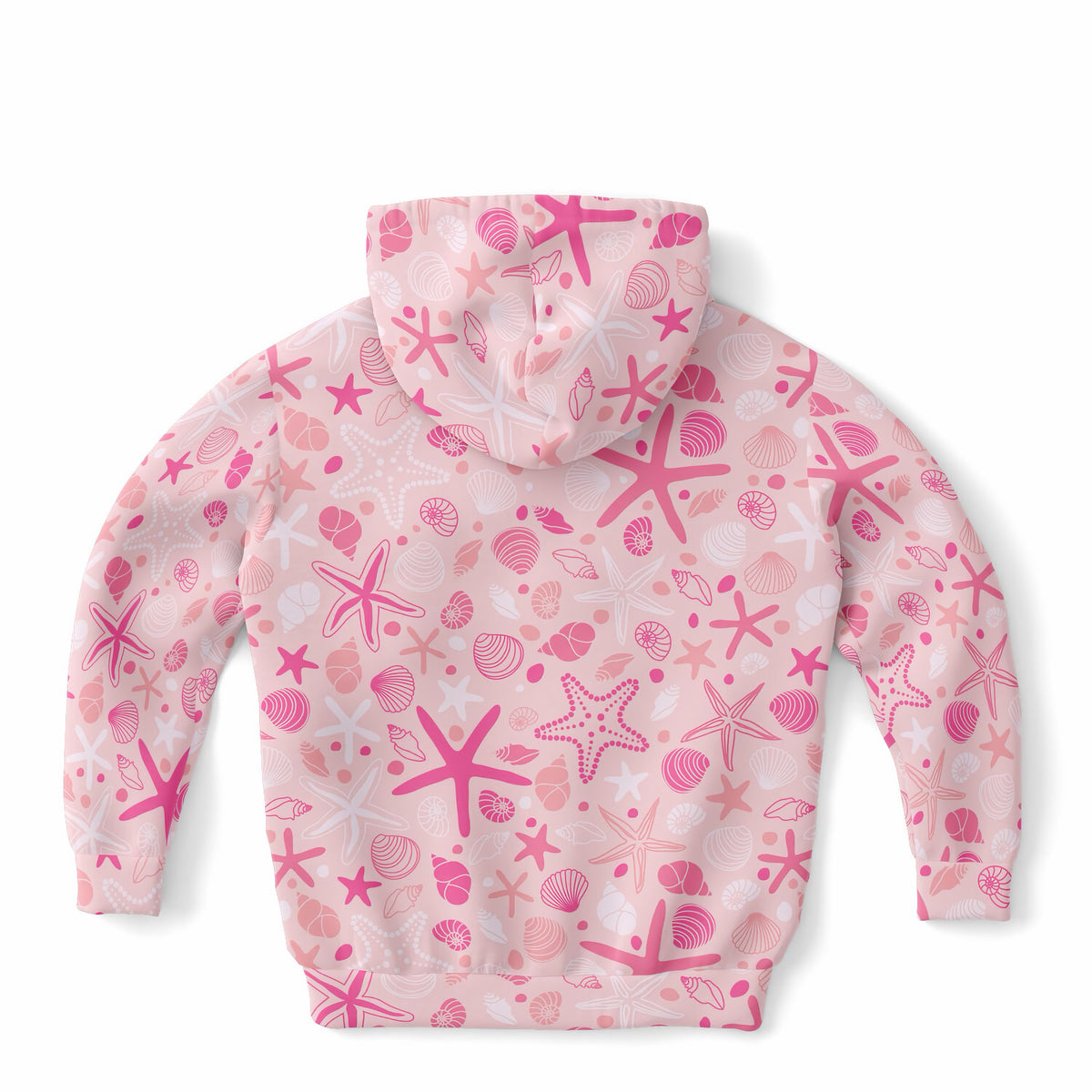 Girls Pink Starfish & Shells Hoodie – Ultra Comfy & Stretchy, Cozy Fleece or Lightweight Sports Fabric, Double-Layer Hood & Kangaroo Pocket