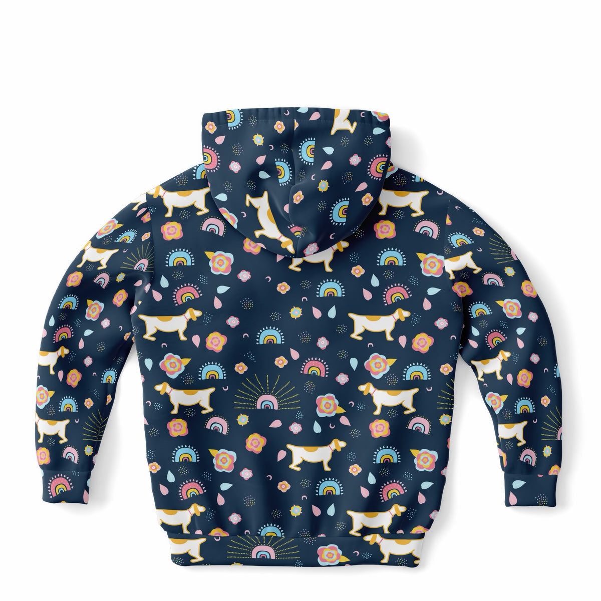 Girls Cute Dogs & Rainbows Hoodie – Ultra Comfy & Stretchy, Cozy Fleece or Lightweight Sports Fabric, Double-Layer Hood & Kangaroo Pocket