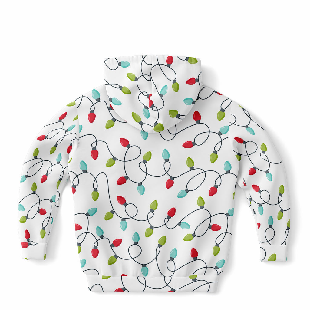 Kids Christmas Lights Hoodie – Ultra Comfy & Stretchy, Cozy Fleece or Lightweight Sports Fabric, Double-Layer Hood & Kangaroo Pocket