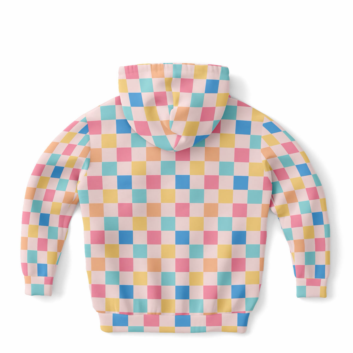 Girls Pastel Rainbow Checkered Hoodie – Ultra Comfy & Stretchy, Cozy Fleece or Lightweight Sports Fabric, Double-Layer Hood & Kangaroo Pocket