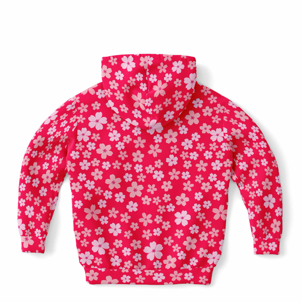 Girls Bright Pink Cherry Blossom Hoodie – Ultra Comfy & Stretchy, Cozy Fleece or Lightweight Sports Fabric, Double-Layer Hood & Kangaroo Pocket