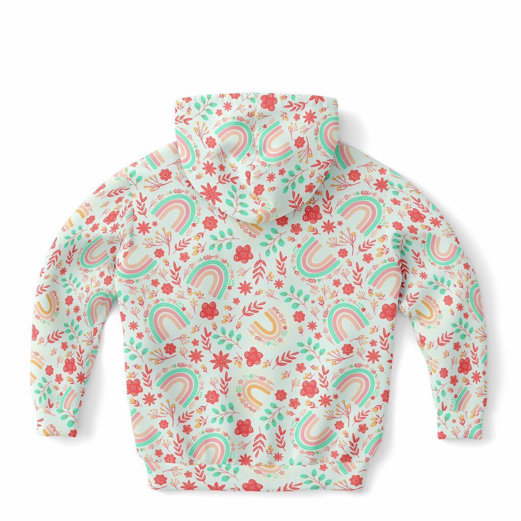Girls Boho Rainbow Floral Hoodie – Ultra Comfy & Stretchy, Cozy Fleece or Lightweight Sports Fabric, Double-Layer Hood & Kangaroo Pocket