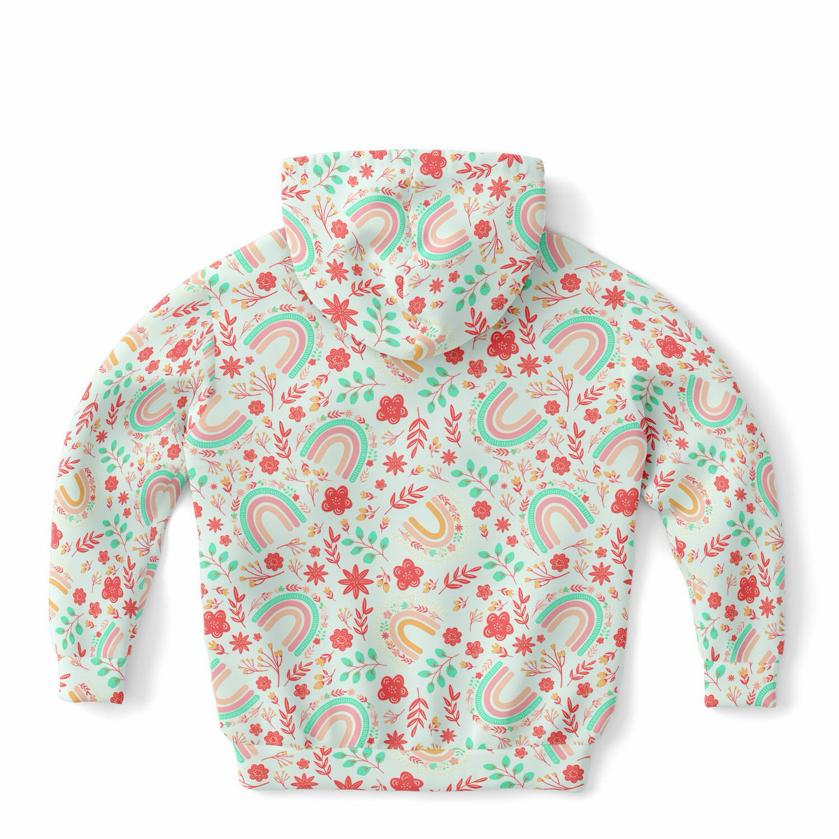 Girls Boho Rainbow Floral Hoodie – Ultra Comfy & Stretchy, Cozy Fleece or Lightweight Sports Fabric, Double-Layer Hood & Kangaroo Pocket