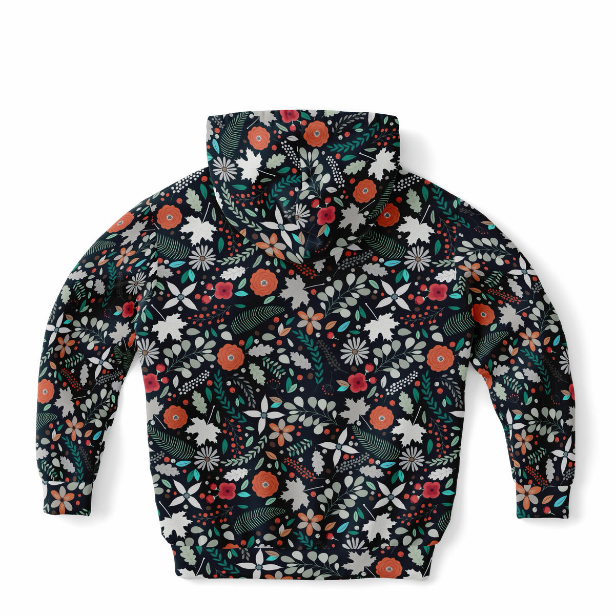 Girls Dark Green Floral Hoodie – Ultra Comfy & Stretchy, Cozy Fleece or Lightweight Sports Fabric, Double-Layer Hood & Kangaroo Pocket