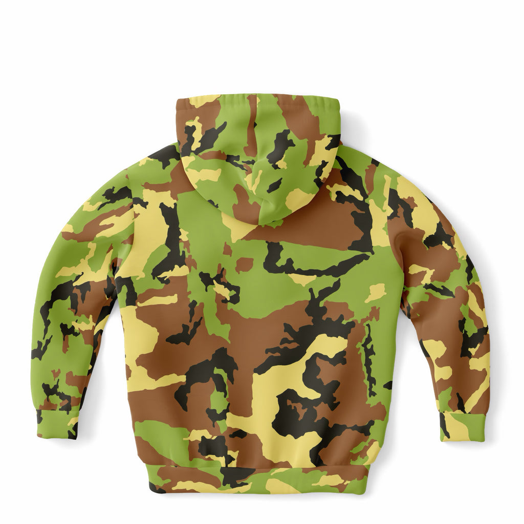 Kids Green Camouflage Hoodie – Ultra Comfy & Stretchy, Cozy Fleece or Lightweight Sports Fabric, Double-Layer Hood & Kangaroo Pocket