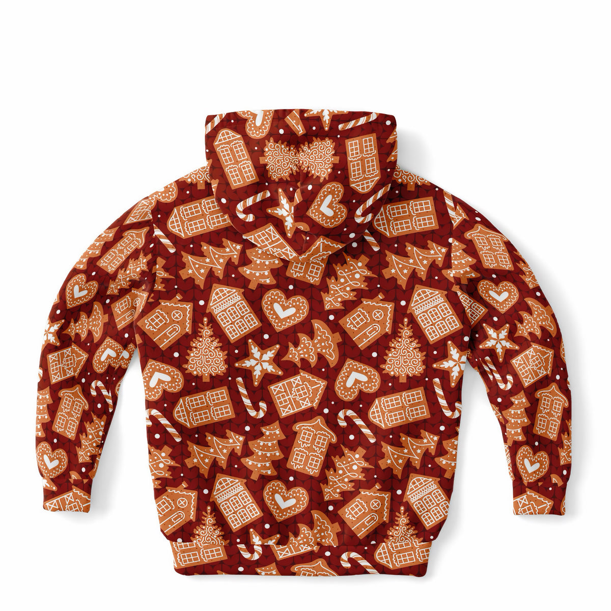 Kids Red Gingerbread Cookies Christmas Hoodie – Ultra Comfy & Stretchy, Cozy Fleece or Lightweight Sports Fabric, Double-Layer Hood & Kangaroo Pocket