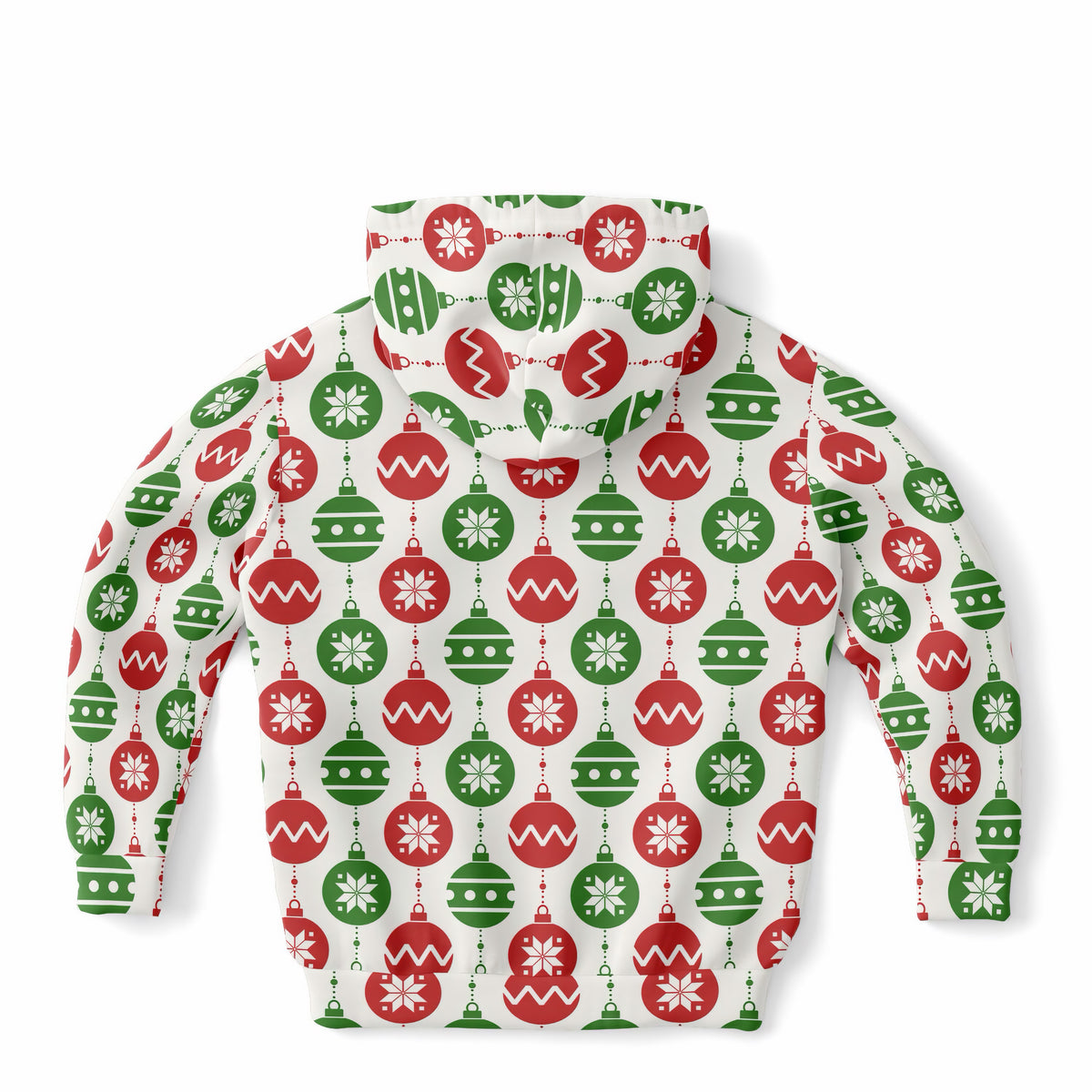 Kids Christmas Red & Green Christmas Ornaments Hoodie – Ultra Comfy & Stretchy, Cozy Fleece or Lightweight Sports Fabric, Double-Layer Hood & Kangaroo Pocket