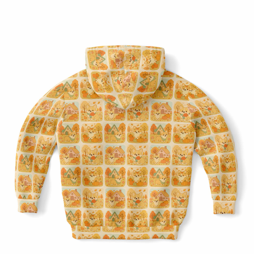 Kids Fall Corgi Dog Hoodie – Ultra Comfy & Stretchy, Cozy Fleece or Lightweight Sports Fabric, Double-Layer Hood & Kangaroo Pocket