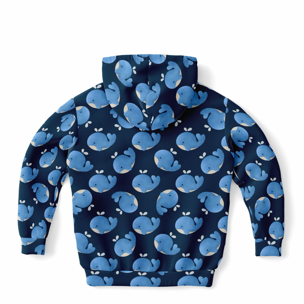 Kids Blue Whale Hoodie – Ultra Comfy & Stretchy, Cozy Fleece or Lightweight Sports Fabric, Double-Layer Hood & Kangaroo Pocket