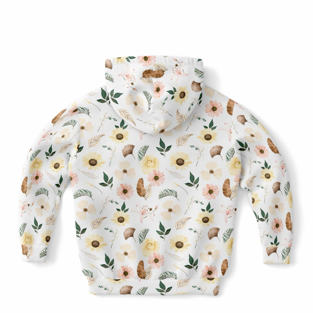Kids Beautiful Boho Floral Hoodie – Ultra Comfy & Stretchy, Cozy Fleece or Lightweight Sports Fabric, Double-Layer Hood & Kangaroo Pocket