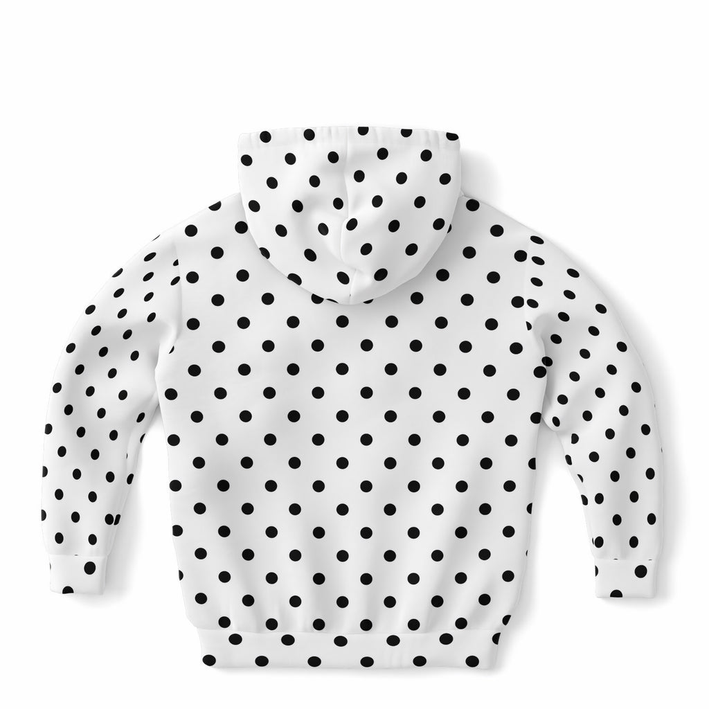 Kids White Polka Dot Hoodie – Ultra Comfy & Stretchy, Cozy Fleece or Lightweight Sports Fabric, Double-Layer Hood & Kangaroo Pocket