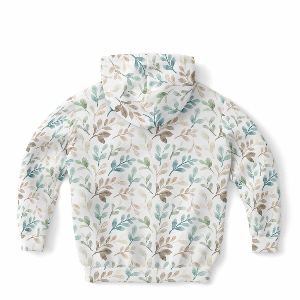 Girls Watercolor Botanical Hoodie – Ultra Comfy & Stretchy, Cozy Fleece or Lightweight Sports Fabric, Double-Layer Hood & Kangaroo Pocket