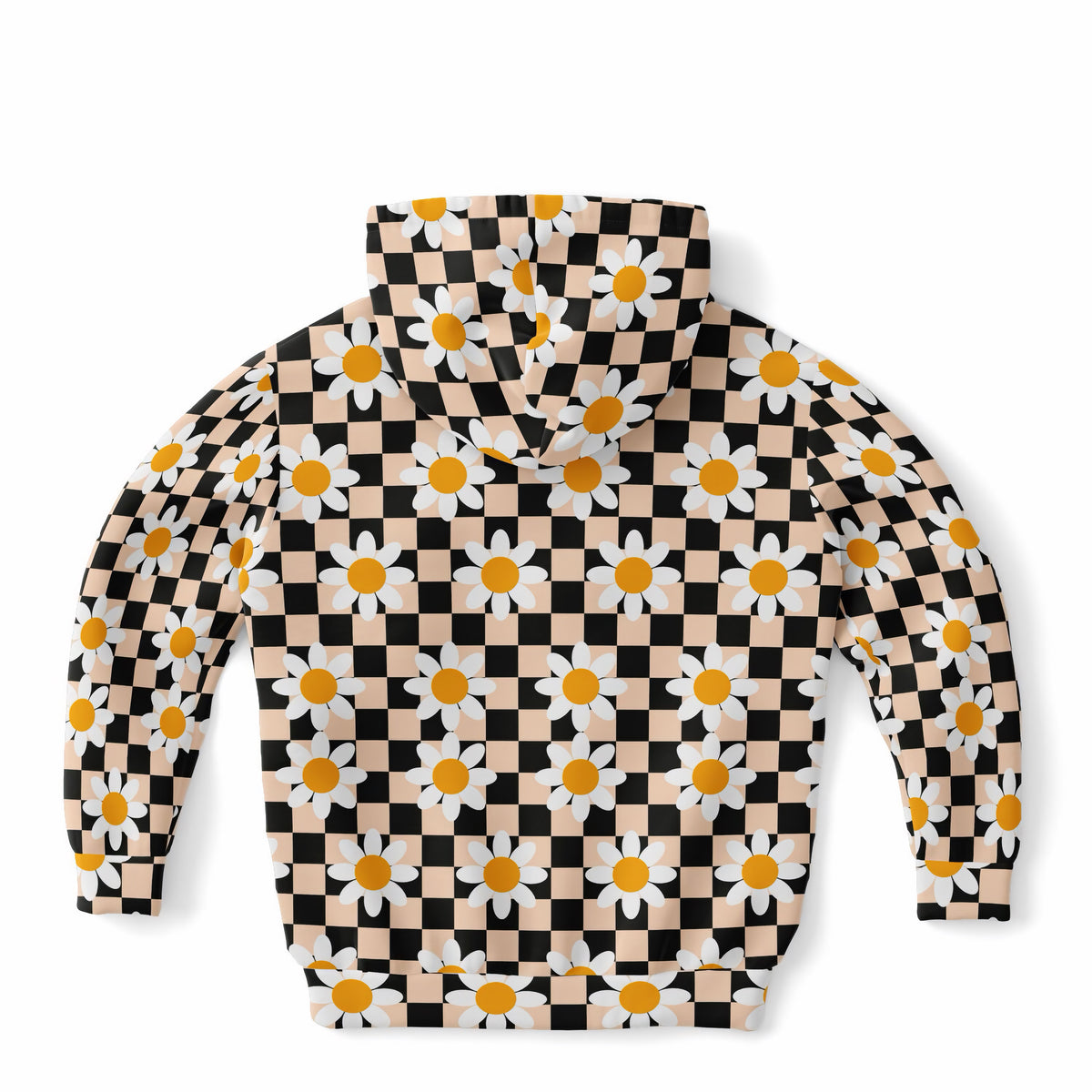 Girls Daisy Checkered Hoodie – Ultra Comfy & Stretchy, Cozy Fleece or Lightweight Sports Fabric, Double-Layer Hood & Kangaroo Pocket