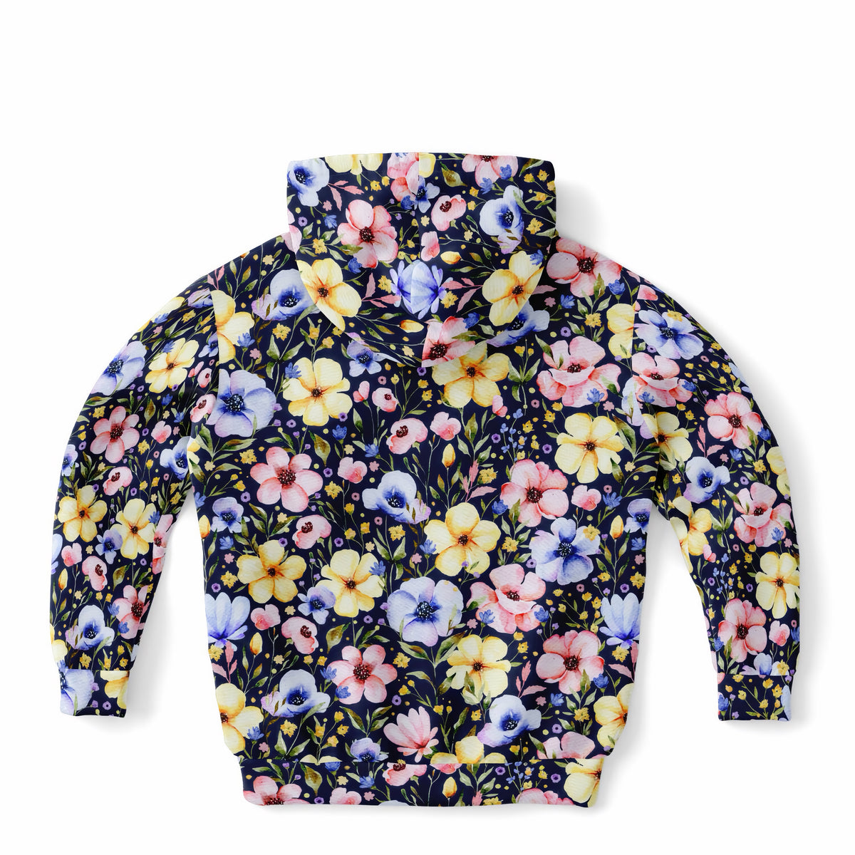 Girls Navy Blue Watercolor Floral Hoodie – Ultra Comfy & Stretchy, Cozy Fleece or Lightweight Sports Fabric, Double-Layer Hood & Kangaroo Pocket