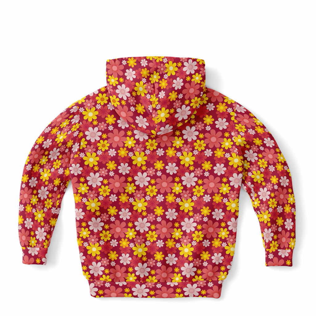 Girls Red Floral Hoodie – Ultra Comfy & Stretchy, Cozy Fleece or Lightweight Sports Fabric, Double-Layer Hood & Kangaroo Pocket