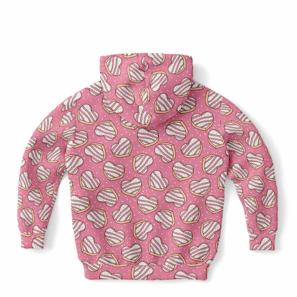 Girls Pink Heart Cookie Hoodie – Ultra Comfy & Stretchy, Cozy Fleece or Lightweight Sports Fabric, Double-Layer Hood & Kangaroo Pocket