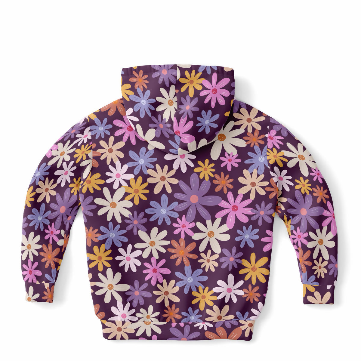 Girls Purple Retro Floral Hoodie – Ultra Comfy & Stretchy, Cozy Fleece or Lightweight Sports Fabric, Double-Layer Hood & Kangaroo Pocket