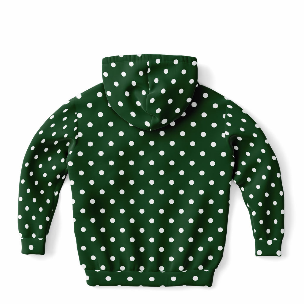 Kids Forest Green Polka Dot Hoodie – Ultra Comfy & Stretchy, Cozy Fleece or Lightweight Sports Fabric, Double-Layer Hood & Kangaroo Pocket