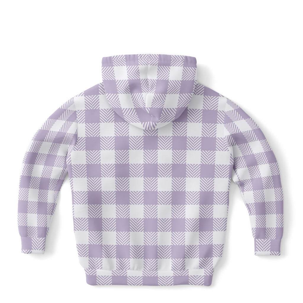 Girls Lavender Purple Gingham Plaid Hoodie – Ultra Comfy & Stretchy, Cozy Fleece or Lightweight Sports Fabric, Double-Layer Hood & Kangaroo Pocket
