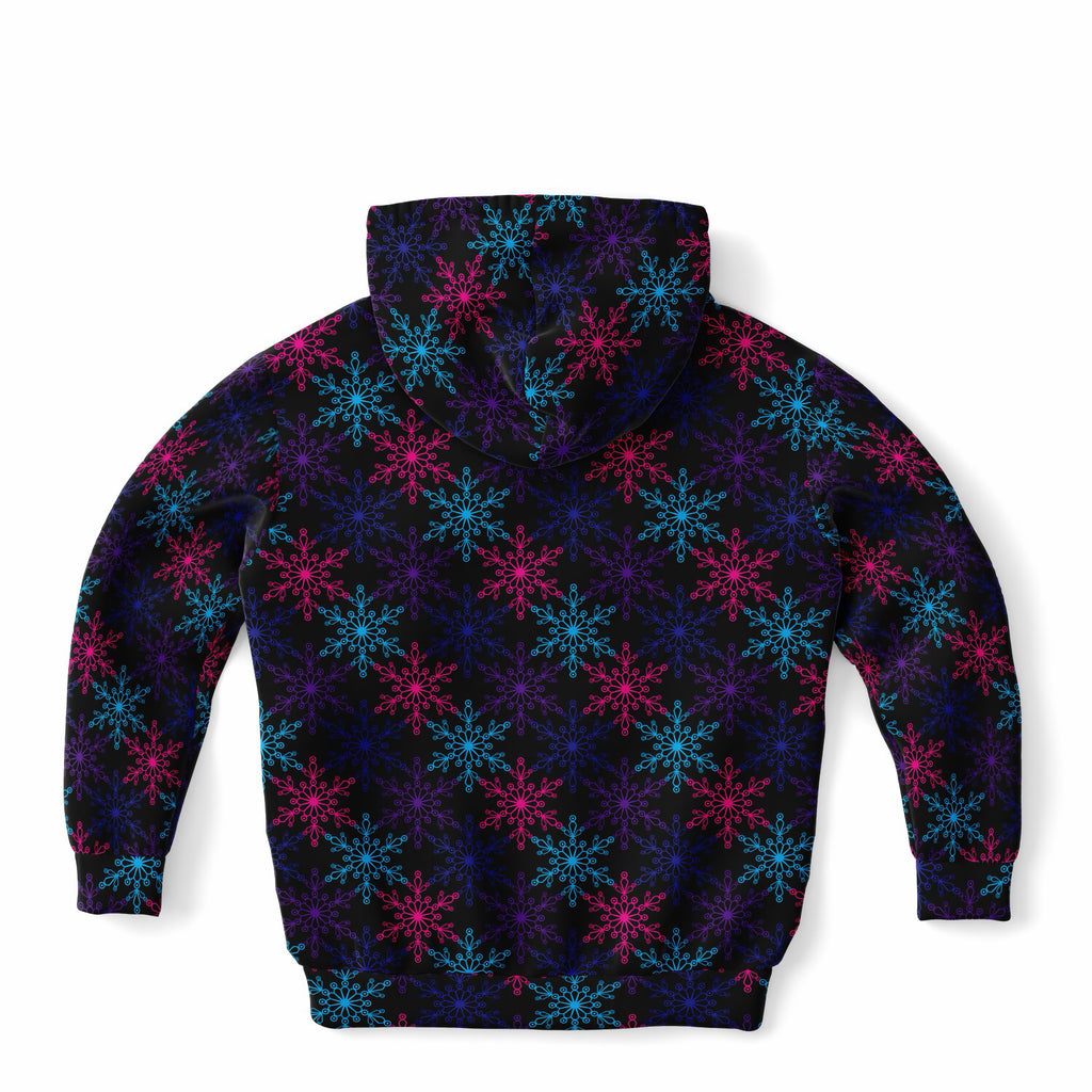 Kids Vibrant Snowflake Christmas Hoodie – Ultra Comfy & Stretchy, Cozy Fleece or Lightweight Sports Fabric, Double-Layer Hood & Kangaroo Pocket
