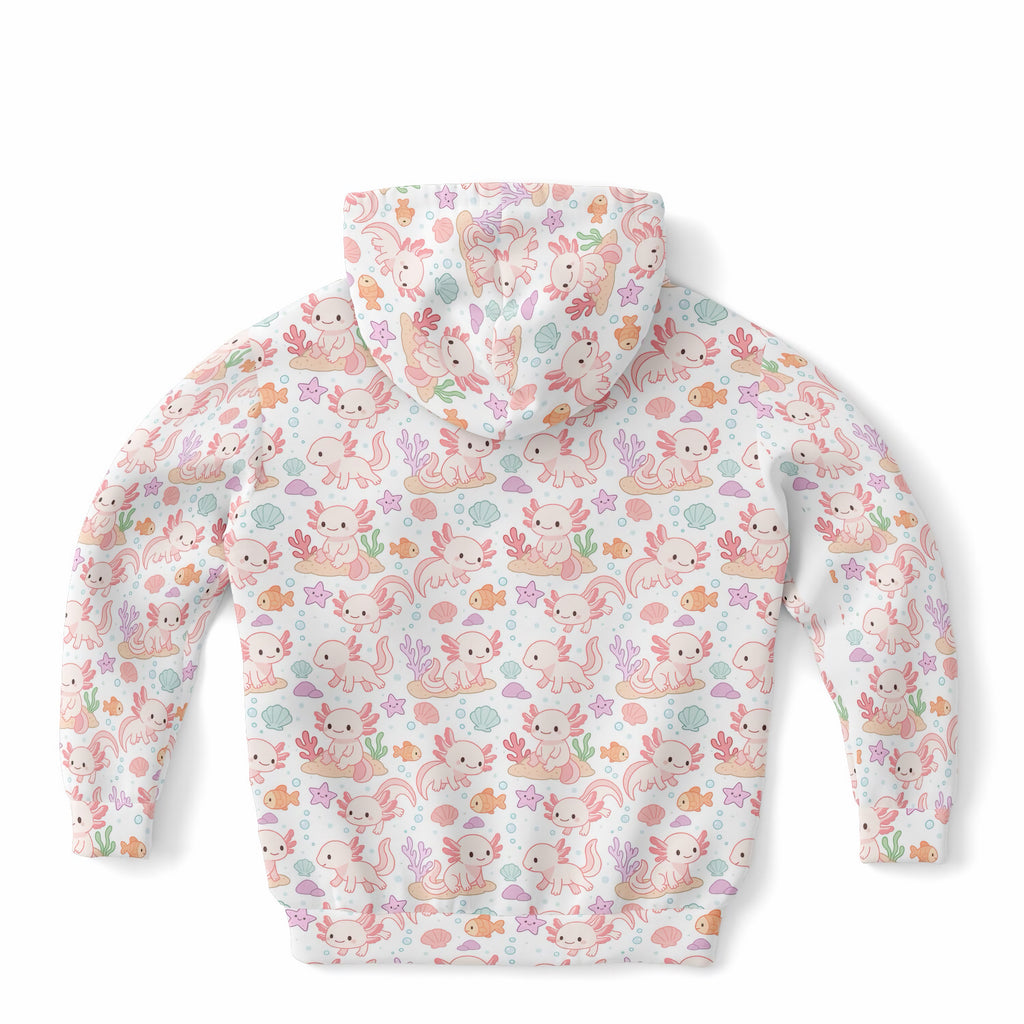 Girls Axolotl Hoodie – Ultra Comfy & Stretchy, Cozy Fleece or Lightweight Sports Fabric, Double-Layer Hood & Kangaroo Pocket