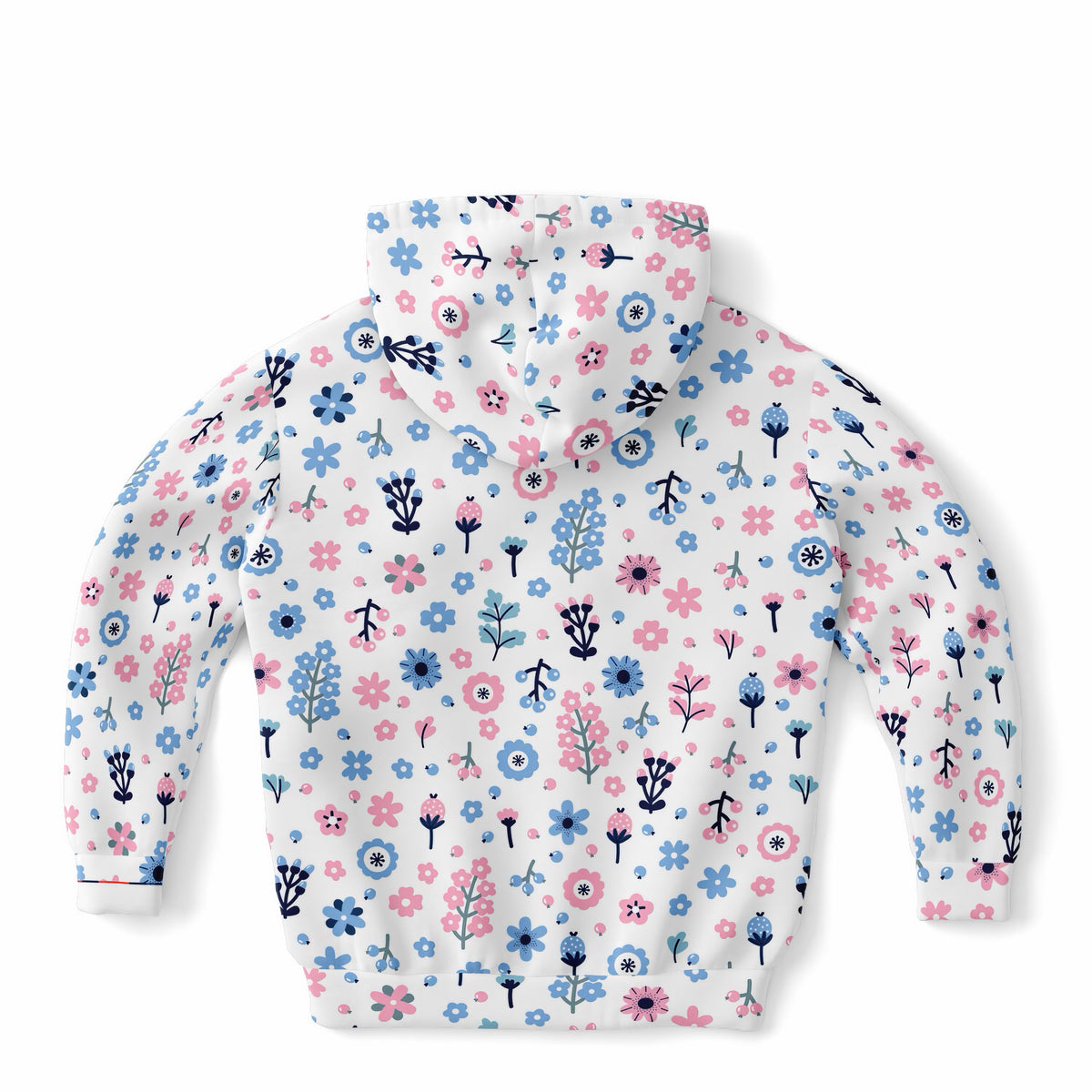 Girls Pink & Blue Floral Hoodie – Ultra Comfy & Stretchy, Cozy Fleece or Lightweight Sports Fabric, Double-Layer Hood & Kangaroo Pocket