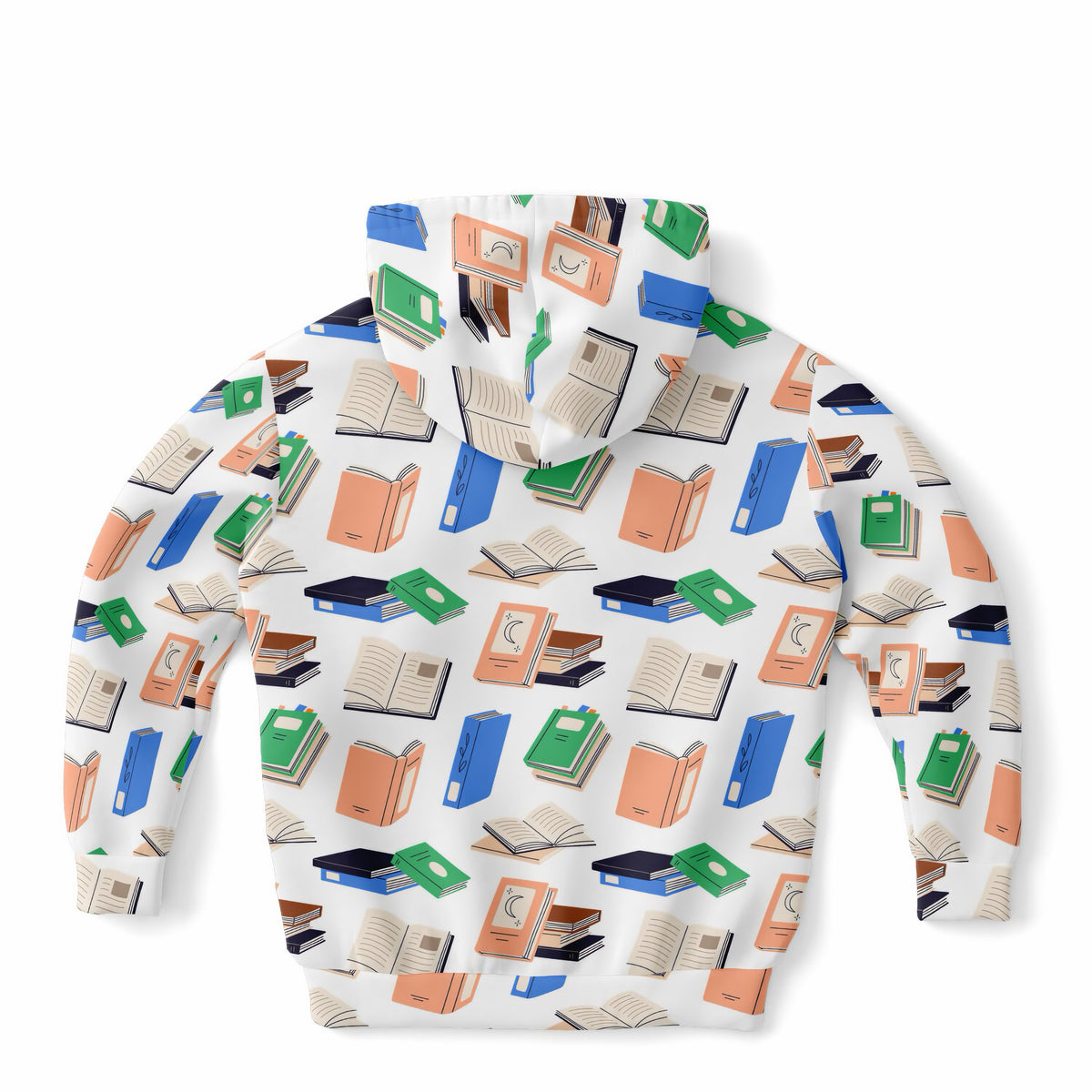 Kids Colorful Books Hoodie – Ultra Comfy & Stretchy, Cozy Fleece or Lightweight Sports Fabric, Double-Layer Hood & Kangaroo Pocket