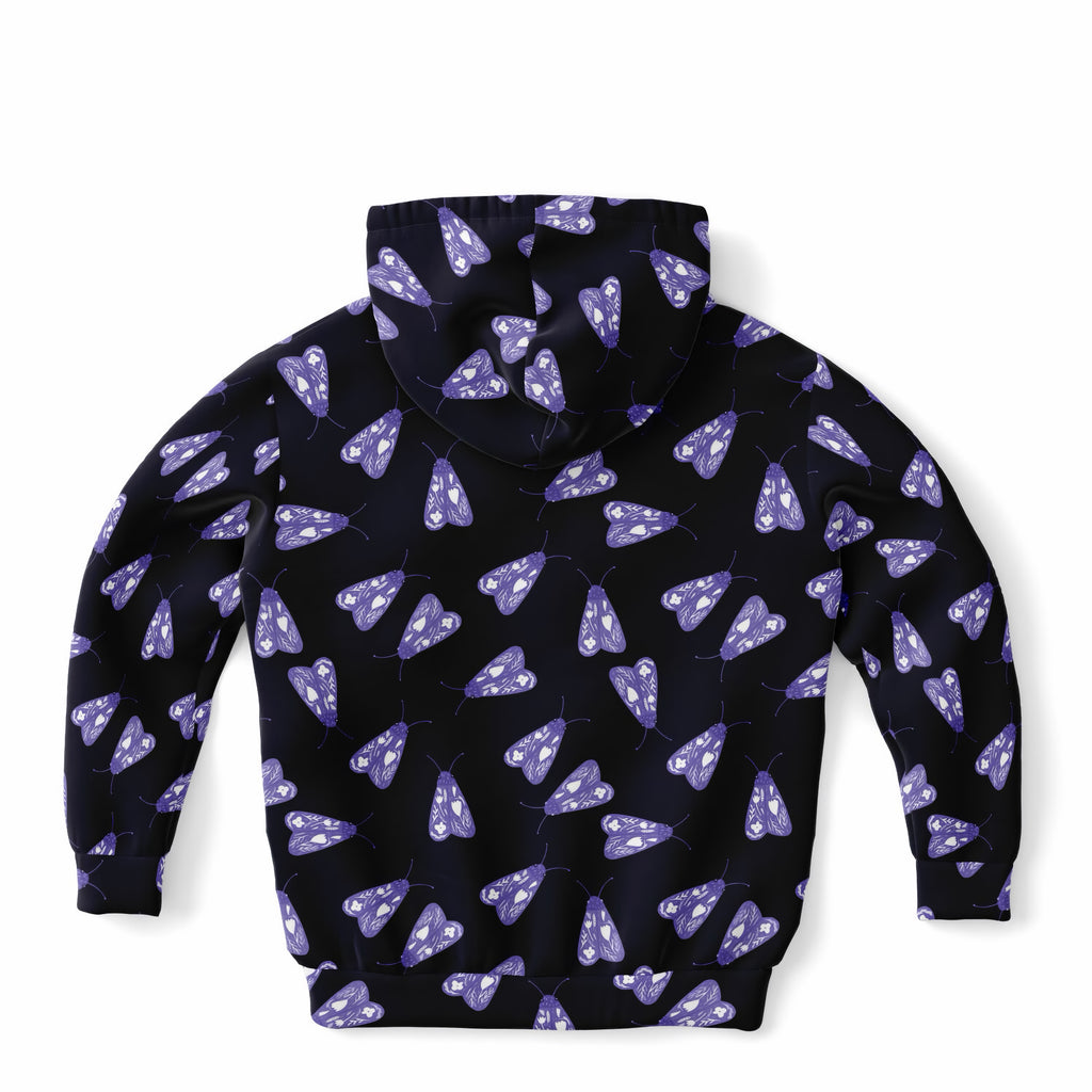 Kids Purple Moth Hoodie – Ultra Comfy & Stretchy, Cozy Fleece or Lightweight Sports Fabric, Double-Layer Hood & Kangaroo Pocket