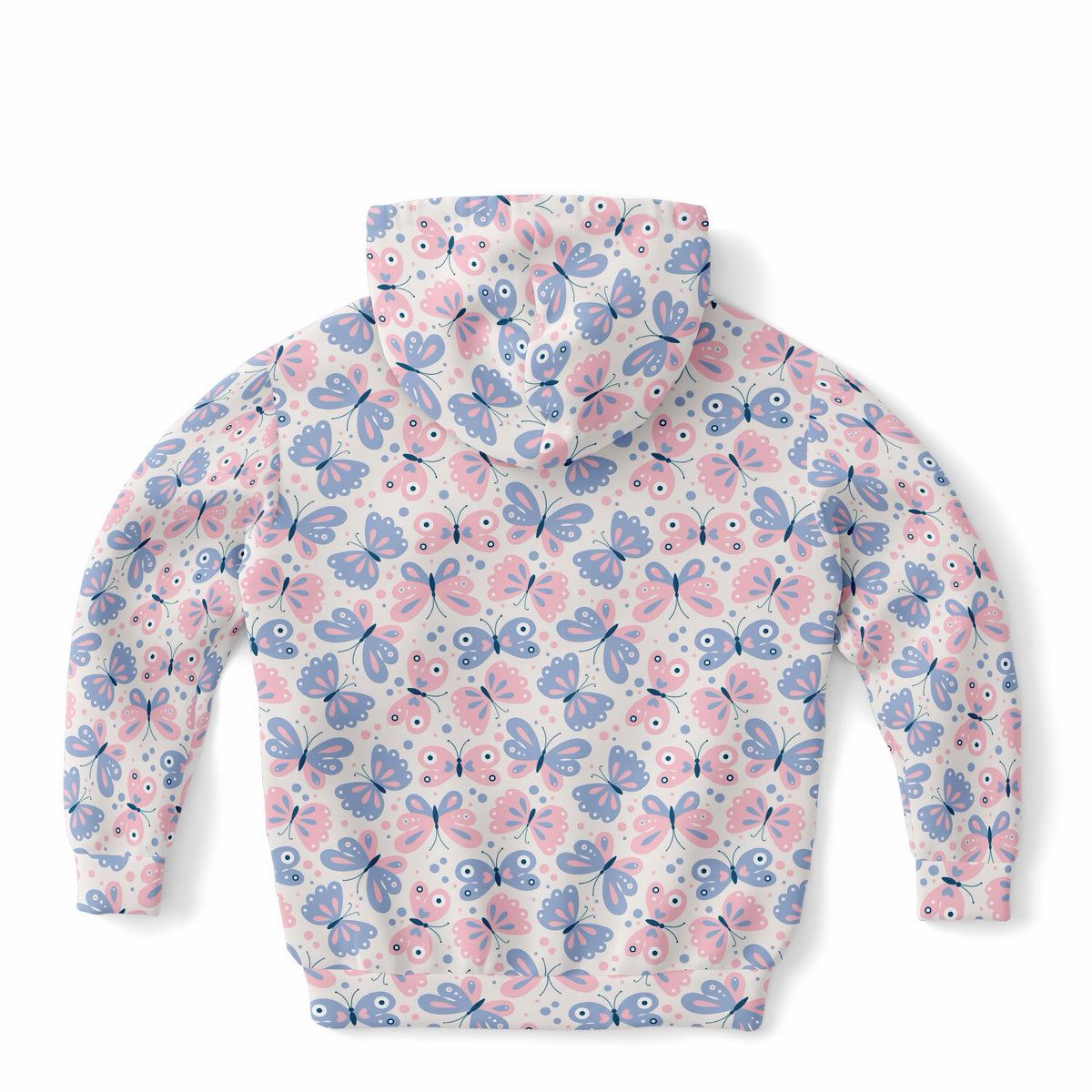 Girls Pink & Blue Butterfly Hoodie – Ultra Comfy & Stretchy, Cozy Fleece or Lightweight Sports Fabric, Double-Layer Hood & Kangaroo Pocket