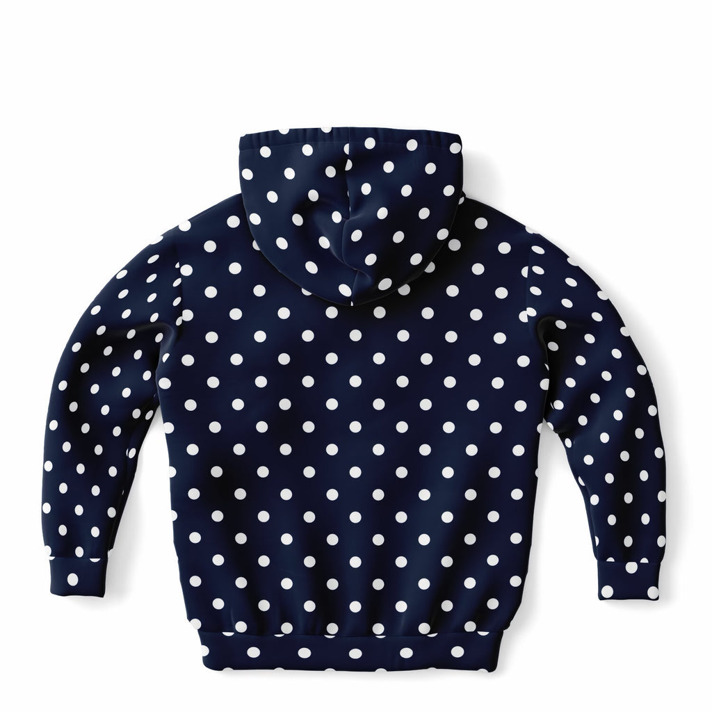 Kids Navy Blue Polka Dot Hoodie – Ultra Comfy & Stretchy, Cozy Fleece or Lightweight Sports Fabric, Double-Layer Hood & Kangaroo Pocket