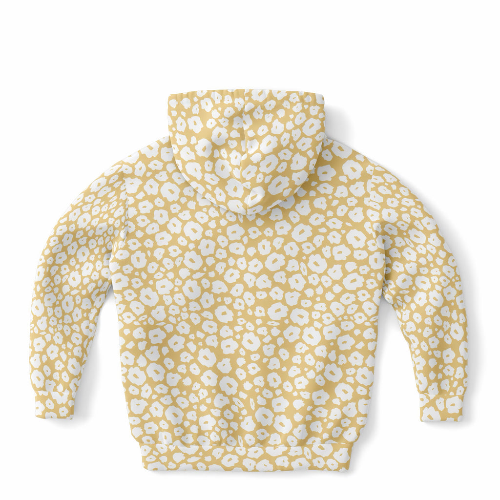 Kids Light Yellow Leopard Hoodie – Ultra Comfy & Stretchy, Cozy Fleece or Lightweight Sports Fabric, Double-Layer Hood & Kangaroo Pocket