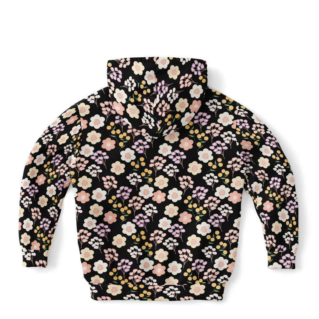Girls Black Floral Hoodie – Ultra Comfy & Stretchy, Cozy Fleece or Lightweight Sports Fabric, Double-Layer Hood & Kangaroo Pocket